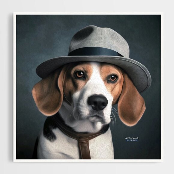 Beagle Detective Funny‎ Dog Portrait Watercolor Oil Painting Wall Art Pri… - Picture 5 of 5